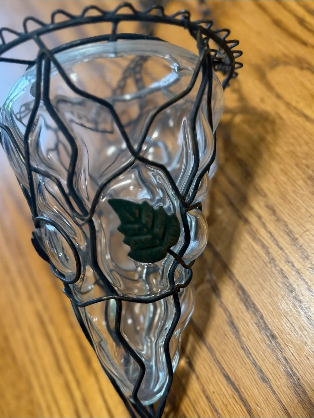 Blown Metal  Caged Glass  Hanging Lantern Or Vase/Planter